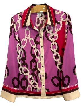 Rachel Zoe Satin Blouse Pink Chain Button Up Size M
